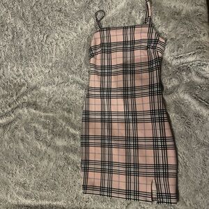 No Boundaries Pink and Black Plaid Mini Dress